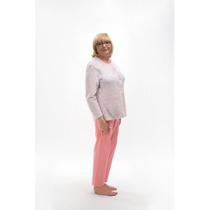 Martel Maria dames pyjama - lange mouwen- wit/roze- 100 % katoen XXL