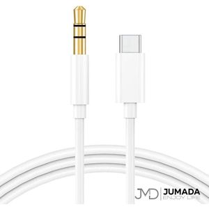 Gevlochten USB-C naar Headphone Jack Audio Aux Kabel (1m) - Wit Zilver - Geschikt voor Samsung/OnePlus/etc
