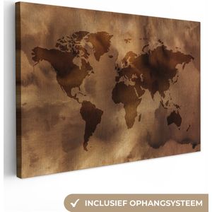 Canvas Wereldkaart - 30x20 - Wanddecoratie Wereldkaart - Bruin - Patronen