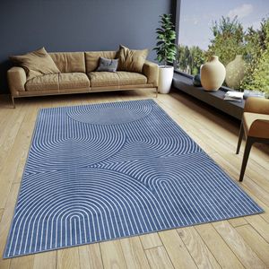 Flycarpets Japandi Vloerkleed Laagpolig - Viscose - Blauw - 80x140 cm