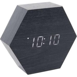 Digitale klok - Hexagon - Bureauklok - Wooden look - zwart + Witte cijfers