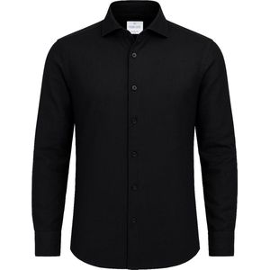 Vercate - Heren Lange Mouwen Overhemd - Zwart - Slim-Fit - Linnen Katoen- Maat 42/L