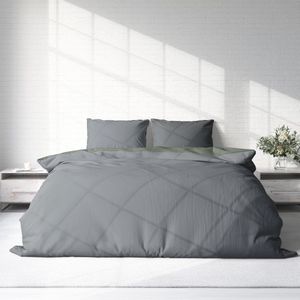 Dekbedovertrek Micropercal Lits-Jumeaux - 240 x 220cm - Effen Tweezijdig - Blauw / GrijsTaupe