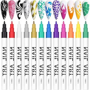 3D nagelkunst pennenset - 12 kleuren nagelpuntgraffiti - stippenstift tekenen - schilderen liner - borsteltje - doe-het-zelf nagelkunst - beauty versiering - manicuretool .