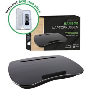 TrueLogic Alpha Bamboe laptopkussen - Inclusief 8GB USB stick - Laptopstandaard - Voor laptops t/m 17 inch - Bedtafel - Schootkussen - Zwart - Cadeautip