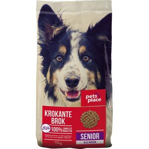 Pets Place Senior Krokante Brokken - Hondenvoer - Gevogelte&Vlees - 15 kg