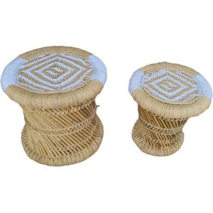 J design Set van 2,Bamboe/jute kruk bruin ,Groter maat is H35 x D39cm