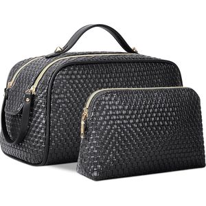 NUBILY Cosmetic Bag Large Toiletry Bag Women's for Travel Make Up Bag 2 Pieces Toiletry Bag with Zip Waterproof Makeup Bag Wash Bag, black