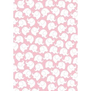 Inpakpapier Kinder Baby Cadeaupapier Roze Olifanten- Breedte 40 cm - 200m lang