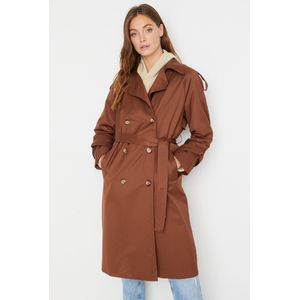 Trendyol Vrouwen Raglanmouwen Dubbele rij knopen Bruine waterafstotende stoffen trenchcoat