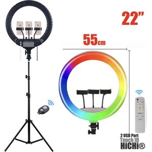 HiCHi® Ringlamp met statief - 22 inch Ring Light RGB 12V Touch ID / 55cm
