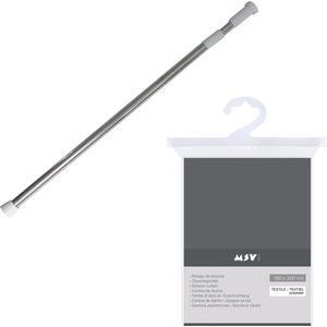 MSV Douchegordijn met ophangstang - uitschuifbaar van 75 tot 125 cm - donkergrijs - 180 x 200 cm - polyester