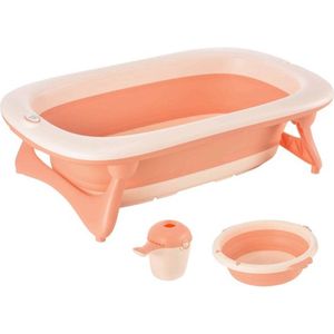 Opvouwbaar Roze Kunststof Babybadje met Wastafel en Shampoobeker - Perfect voor Baby's, 84,5 x 50,5 x 24 cm