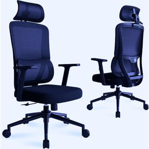 Ergonomische Bureaustoel Met Automatische Lendensteun En Verstelbare Hoofdsteun – Zwart - 2D Armleuningen - Perfect Voor Thuisgebruik