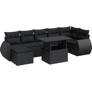 vidaXL Loungeset 8-delig - Poly Rattan - Zwart