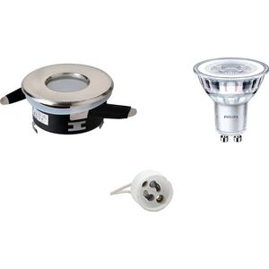 LED Spot Set - Aigi - GU10 Fitting - Waterdicht IP65 - Inbouw Rond - Mat Chroom - Ø82mm - Philips - CorePro 830 36D - 4.6W - Warm Wit 3000K