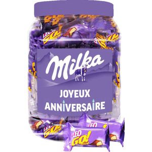 Milka Leo Go mini chocolade ""joyeux anniversaire"" - chocolade verjaardagscadeau - wafers met melkchocolade - 500g