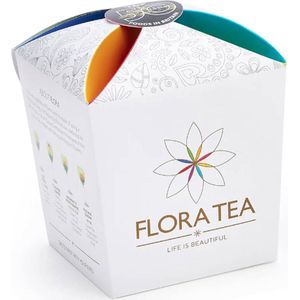 Theebloem - Nieuwe theedrinken - Kado tip - Kado verpakking thee - Flora Tea thee cadeau giftbox met 4 theebloemen assortiment -Kado tip - Thee Cadeau - Thee