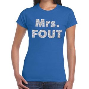 Mrs. Fout zilver glitter tekst t-shirt blauw dames - Foute party kleding XXL
