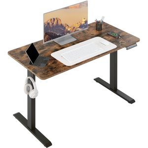 Vihes Elektrisch StaBureau - 100x60cm - Hout/Bruin - In Hoogte Verstelbaar - Computerbureau - USB Oplaadpoort - Werktafel