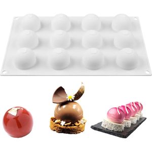 Siliconen bakvorm - 12 ronde holtes van 4cm voor bollen - Spheres - Mousse, gebak, chocolade, pudding, zeep, brownie, ijsblokjes etc - Geschikt voor o.a. oven, koelkast, vriezer, magnetron