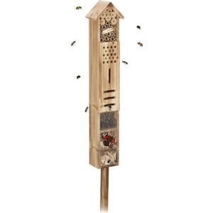 Insectenhotel op paal hout - 150 x 155 x 11 cm - insectenhuis tuin bijenhotel naturel insectenhotel