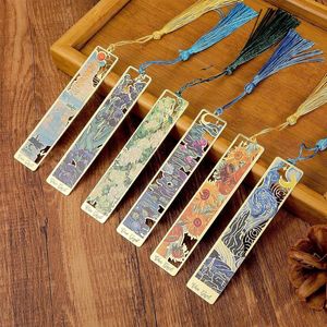Vintage Oil Painting Style Hollow Bookmarks with Tassel - Set of 6