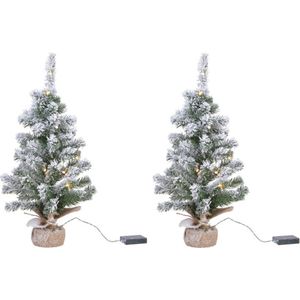 3x stuks mini kunstbomen/kunst kerstbomen met sneeuw en licht 45 cm - Kleine kunst kerstboompjes/kunstboompjes