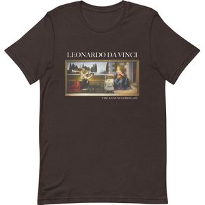 Leonardo da Vinci 'De Annunciatie' (""The Annunciation"") Beroemd Schilderij T-Shirt | Unisex Klassiek Kunst T-shirt | Bruin | 2XL