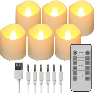 Led kaarsen met bewegende vlam - Oplaadbare theelichtjes - Elektrische batterij vlamloze LED theelichtjes - Kaarsen flikkeren met afstandsbediening timer - USB oplaadkabel - Thuis kamer slaapkamer - Bruiloft Halloween