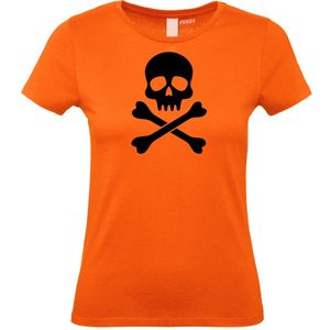 Dames T-shirt Pirate Skull | Halloween Kostuum Volwassenen | Halloween | Foute Party | Oranje dames | maat XS