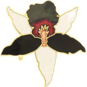 Behave® Broche bloem zwart wit rood - emaille sierspeld -  sjaalspeld