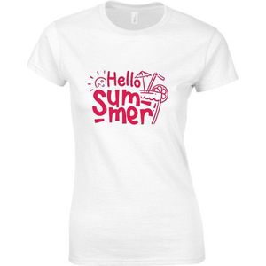 HELLO SUMMER Dames TSHIRT - Neon tekst Rood - Zomer t-shirt- LARGE