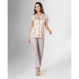 Dames Pyjama 2- Delige - Luxe Pyjamaset- Nachtkleding- Cadeau voor Vrouw Grijs Maat L