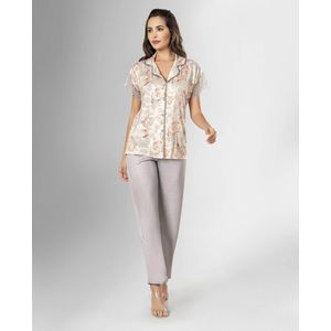 Moederdag Cadeau -Dames Pyjama 2- Delige - Luxe Pyjamaset- Nachtkleding Grijs Maat XL