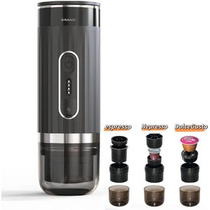 3in1Draagbare Koffiemachine–Voor Capsules&Gemalen Koffie–USB-C Oplaadbaar-Italiaans design-Volautomatische draagbare espresso capsule koffiezetapparaat voor buiten en in de auto-draadloze snelle waterverwarming
