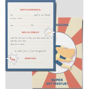 Uitnodiging kinderfeestje | Verjaardagskaart | Verjaardag uitnodiging jongen | Verjaardagskaarten met envelop | Superheld | Set van 8 | Fotofabriek