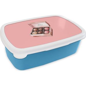 Broodtrommel Blauw - Lunchbox Doosje - Bonbons - Liefdevolle - Tekst - Brooddoos 18x12x6 cm - Brood lunch box - Broodtrommels voor kinderen en volwassenen