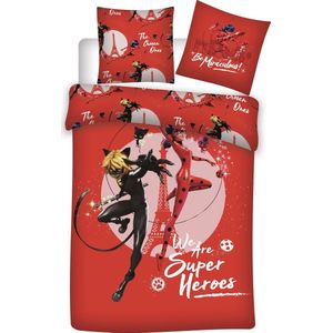 Miraculous Dekbedovertrek Superheroes - Eenpersoons - 140 x 200 cm - Rood