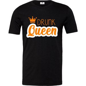 Oranje Koningsdag T-Shirt | Oranje Kleding | WK Feestkleding dames-Drunk Queen | Maat M