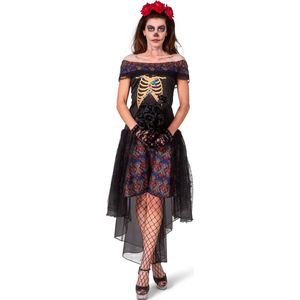 Funny Fashion - Spaans & Mexicaans Kostuum - Day Of The Dead Nee Ik Wil Niet Met Je Trouwen Bruid - Vrouw - Zwart - Maat 36-38 - Halloween - Verkleedkleding