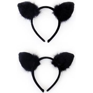 Diadeem kat zwart met pluche - carnaval optocht dier kat poes hoofdband diadeem zwart