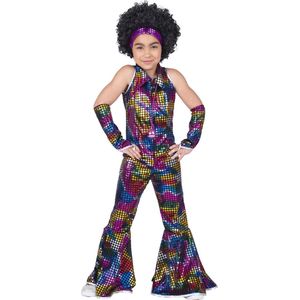 Disco Jumpsuit Rainbow Glitter | Maat 128 | Meisjes | Verkleedkleding