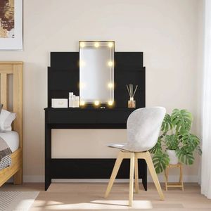 Make up tafel , Kaptafel met LED-verlichting 96x40x142 cm zwart