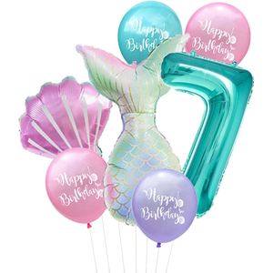 Cijfer ballon 7 Turquoise - Zeemeermin - Mermaid - Meermin - Ballonnen Pakket - Kinderfeestje - Helium Ballonnen - Snoes