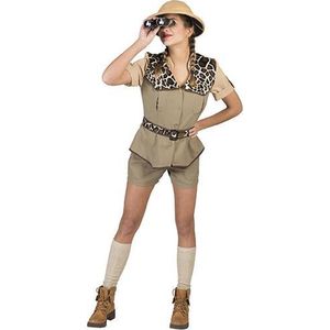 Funny Fashion - Jungle & Afrika Kostuum - Safari Wild - Vrouw - Bruin, Wit / Beige - Maat 44-46 - Carnavalskleding - Verkleedkleding