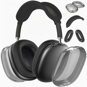 Beschermset voor Apple AirPods Max - 3-delige Set - Hoofdband Cover, Oorkap Beschermers & Reishoes - Siliconen & Hardcase - Airpods Hoesje - Zwart