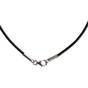 AuBor ®. Leren ketting met zilveren sluiting.  Zwart. 2mm × 45cm