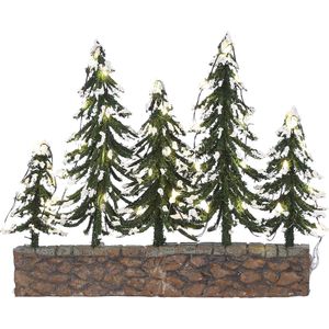 Luville - Snowy trees on stone wall with warm white light battery operated - Kersthuisjes & Kerstdorpen