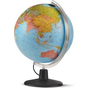 Wereldbol blauw met verlichting 30 cm - Topografie/aardrijkskunde globe/wereldbol met verlichting